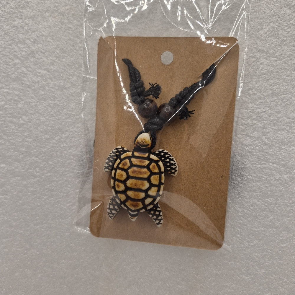 Turtle Pendant Necklace - Yellow & Black -